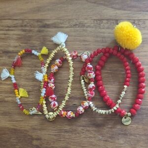 Red, White, and Gold Bracelet Set